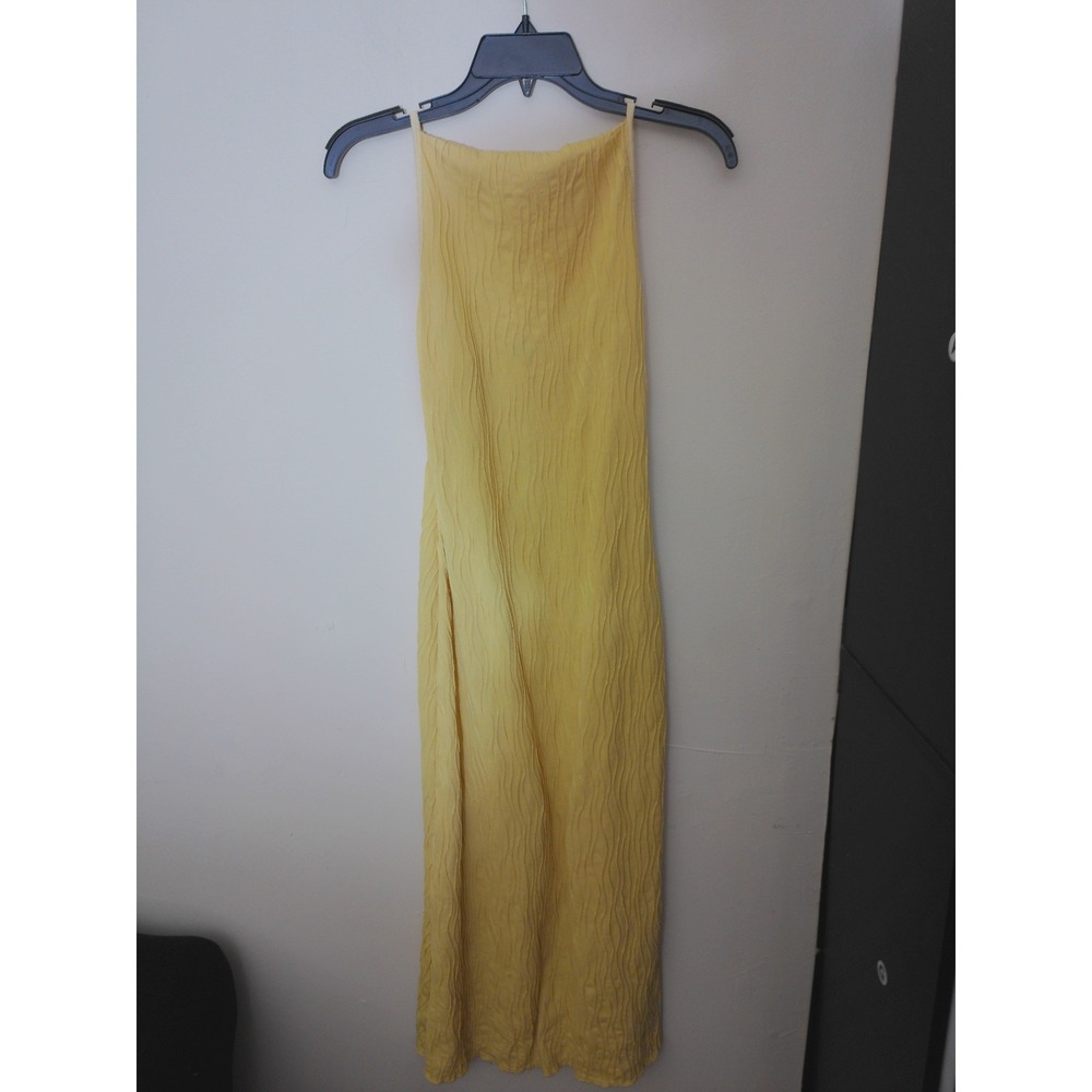 SHEIN Maxi Dress Womens S Yellow Textured Wavy Spaghetti Strap Slim Minimalist